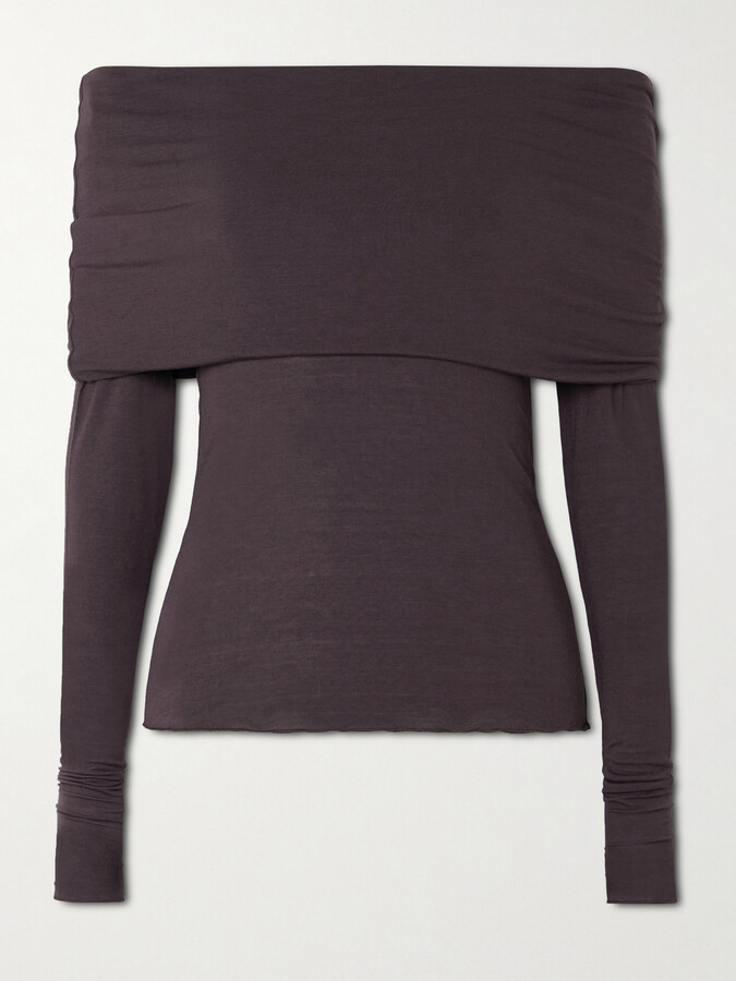 SKIMS - Sheer Modal-blend Off-shoulder Long-sleeve Top - Phoenix