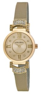 Laura Ashley Women's Deco Crystal Accent Gold-Tone Alloy Mesh Band Watch 28mm
