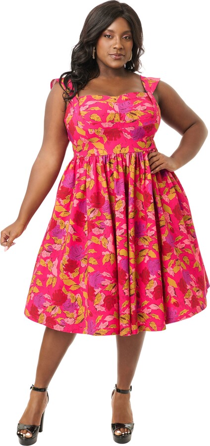 Unique Vintage Plus Size 1950s Sweetheart Sleeveless Swing Dress