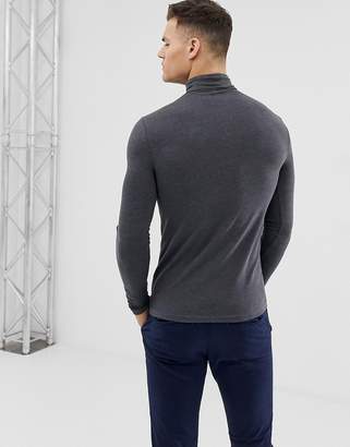 ASOS Design DESIGN muscle fit long sleeve t-shirt with roll neck in charcoal marl