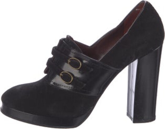 Marc Jacobs Suede Pumps Black Round-Toes Platform Mary Jane Strap & Buckle Closure At Uppers