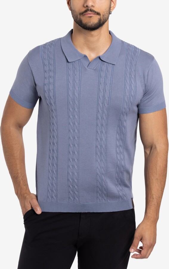 Spring+Mercer Spring + Mercer Men's Cable Knit Johnny Collar Short Sleeve Sweater Polo
