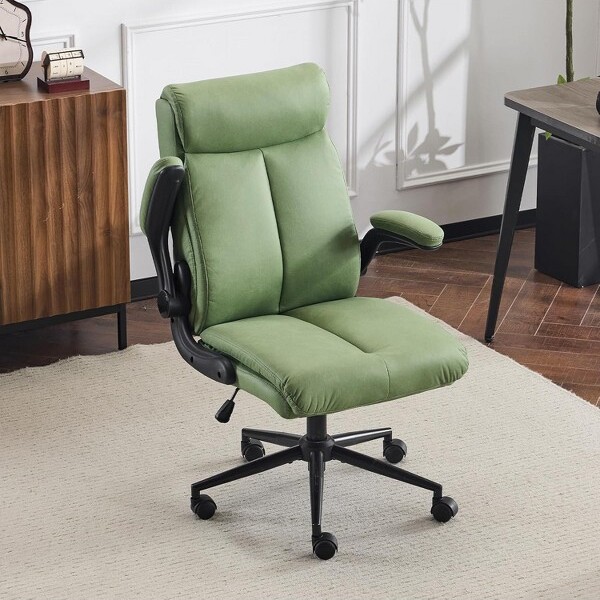 VINGLIRollingErgonomicOfficeDeskChairwithPaddedFlip-upArms360°SwivelHighBackExecutiveComputerTaskChairwithWheelsPuGreen
