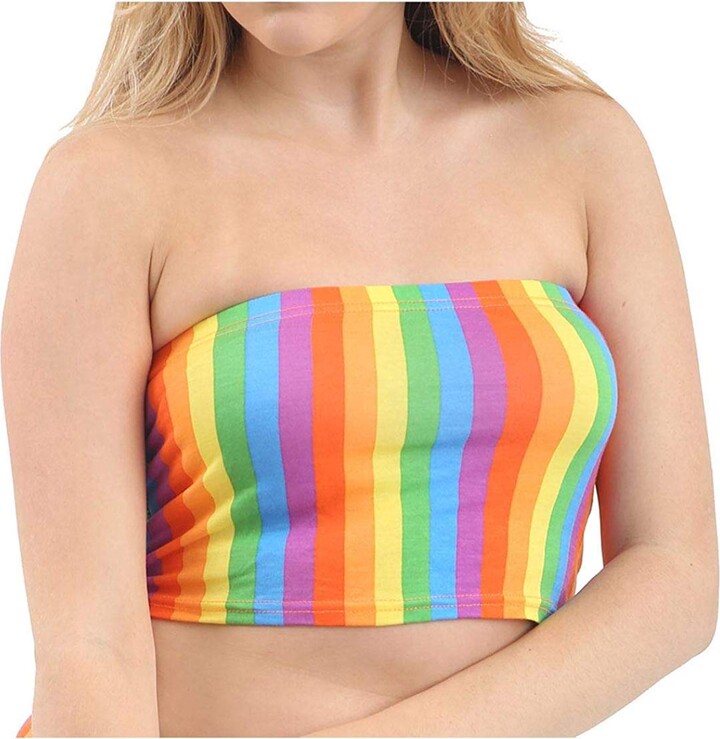 GirlzWalk@ Womens LGBT Gay Pride Festival Crop Top Ladies Rainbow Stripe  Boob Tube Bandeau (Rainbow - ShopStyle