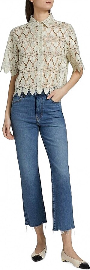 Frame The Ruler Crop Frayed High-Rise Slim-Leg Jeans In Dark Denim