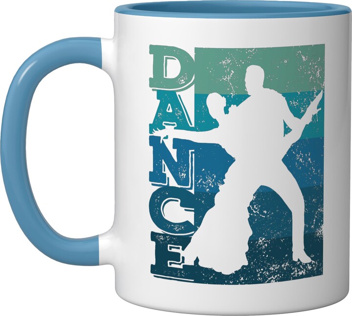Samba Ballroom Dance Class Merchandise Latin Dance Couple Retro Formation Rumba Paso Doble Dancer Ceramic Mug, Blue/White