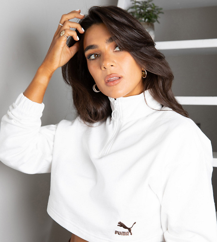 Puma Fit cropped half zip sweatshirt in off white- to ASOS - ShopStyle