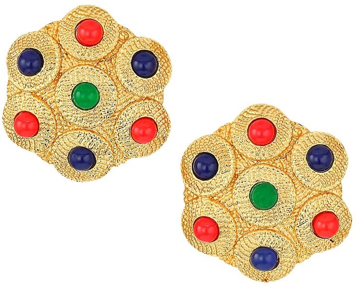 Colorful & Gold-Tone Colored Metal Clip-On-Earrings With Faceted Accents #LQC319