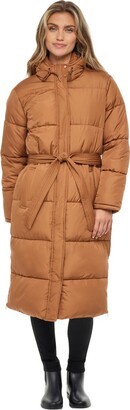 Sebby Women' Long Puffer Jacket Coat with Hood - S.E.B. By Duck Brown Small