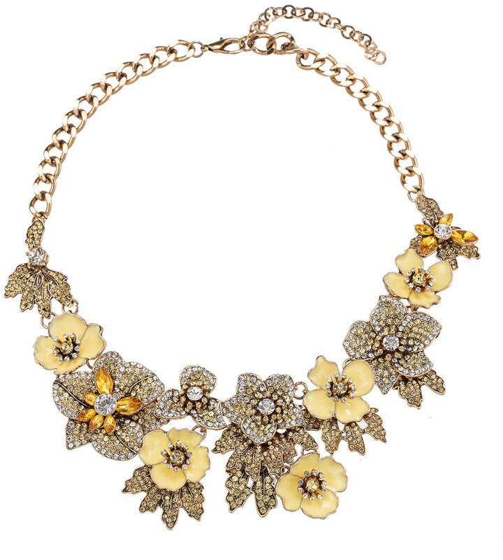 Golden Cute Tone Enamel Flower Butterfly Bib Statement Necklace Rhinestone Pearl 