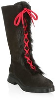Thumbnail for your product : Stuart Weitzman Gwendy Shearling-Lined Suede Lace-Up Knee-High Boots