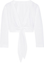 Thumbnail for your product : Lisa Marie Fernandez Cropped Pointelle-trimmed Linen Top - White