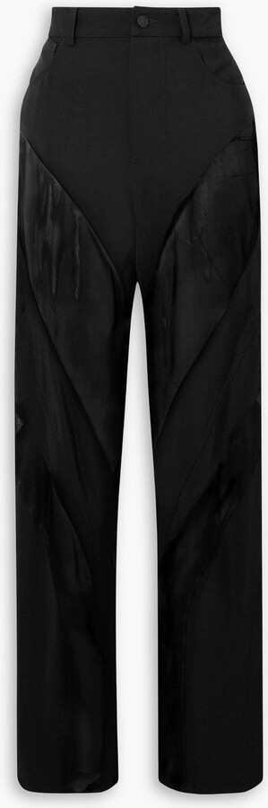 Thierry Mugler Paneled silk tulle-trimmed twill straight-leg pants