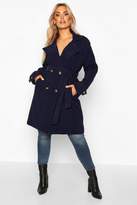 Thumbnail for your product : boohoo Plus Military Detail Wool Look Trench Coat