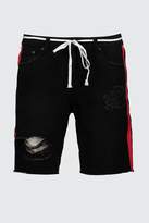 Thumbnail for your product : boohoo Relaxed Fit Distressed Denim Shorts With Side Print