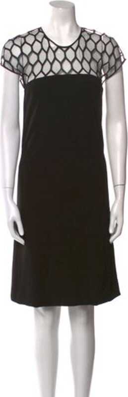Gucci Shift Dress Black Printed Mesh Accents Short Sleeve with Crew Neck Concealed Zip Closure at Back Designer