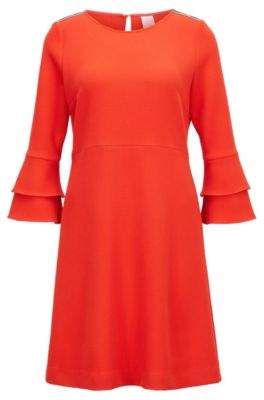 BOSS Bell-sleeve dress in structured stretch fabric