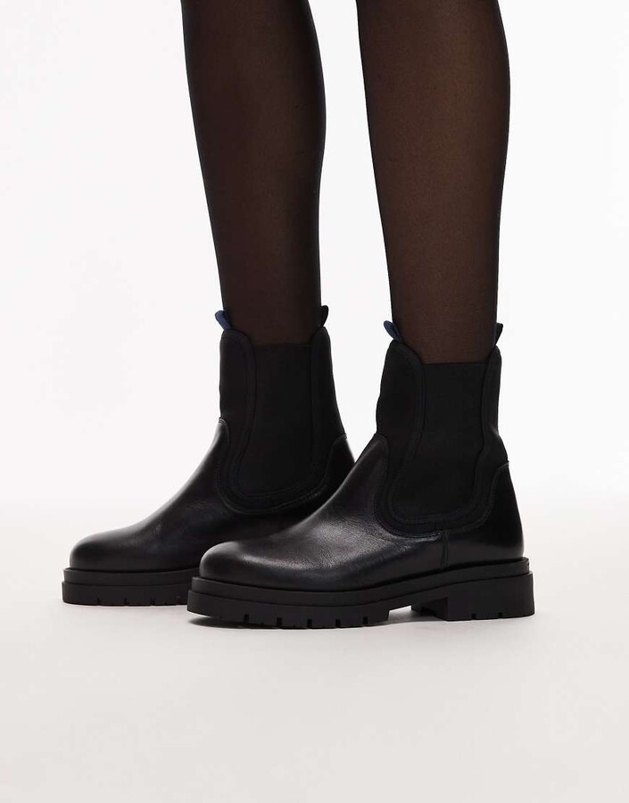 And other stories leather chunky sole ankle boots in black