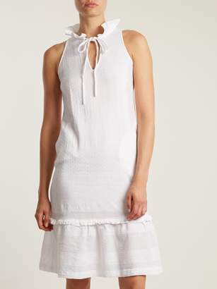 Cecilie Copenhagen - Tie-neck Scarf-jacquard Cotton Dress - Womens - White