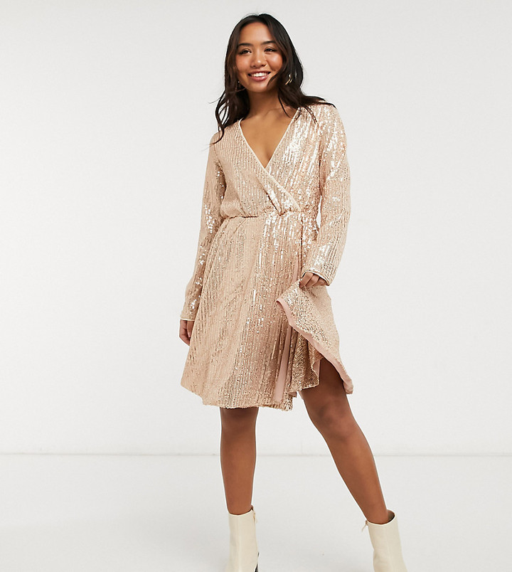 Gold Sequin Wrap Dress | Shop the world's largest collection of fashion |  ShopStyle UK