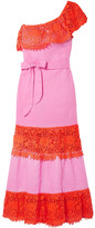 Thumbnail for your product : Miguelina Rezina One-shoulder Guipure Lace-trimmed Linen Maxi Dress