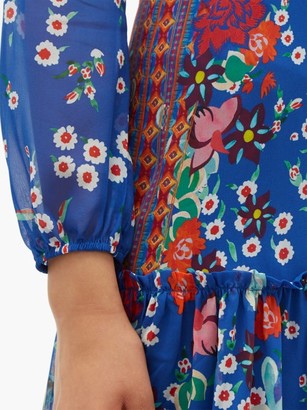 Saloni Devon Floral-print Silk Crepe De Chine Dress - Blue Multi