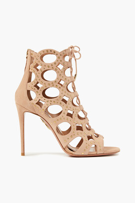 Aquazzura Begum 105 Lace-up Studded Cutout Suede Ankle Boots