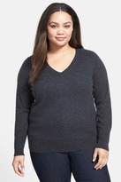 Thumbnail for your product : Halogen V-Neck Cashmere Sweater (Plus Size)