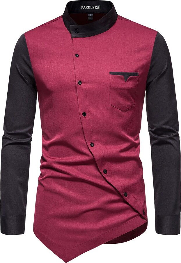 colorblock pocket design irregular shirt dress