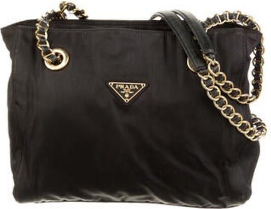 PRADA Nylon Tote Bag With Leather Chain Strap Gold Hardware 