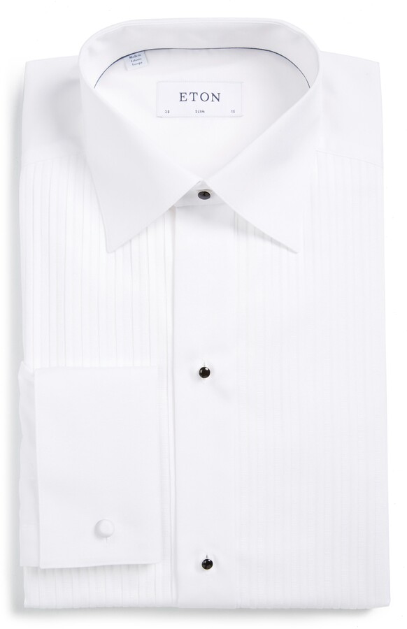 slim fit pleated tuxedo shirt