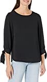 Nine West Women's Jewel Neck Crepe Blouse with 3/4 Bow Sleeve Detail