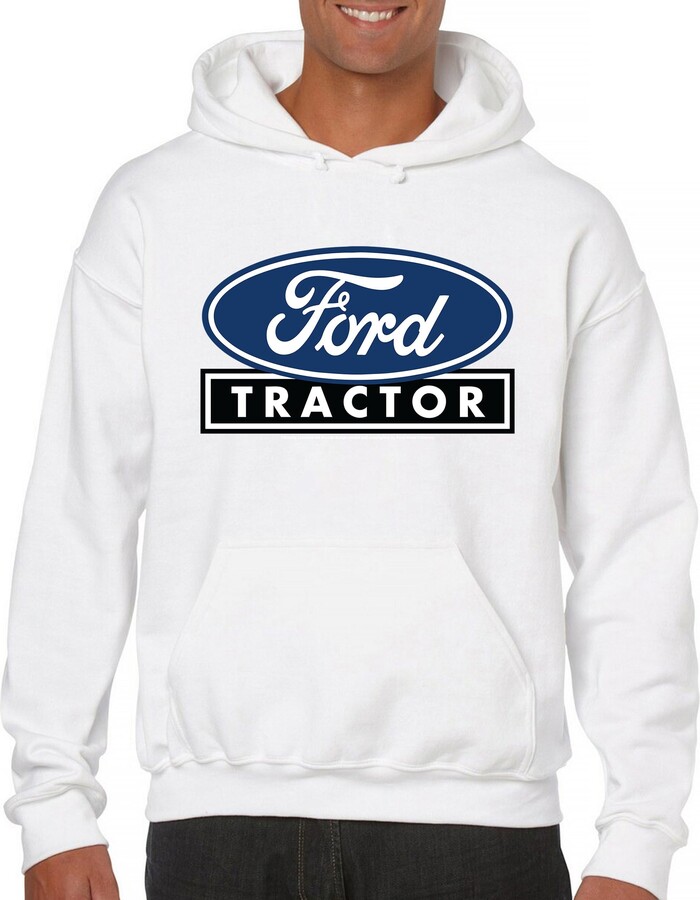 Tee Hunt Ford Tractor Logo Hoodie for Men Vintage Classic Heritage Retro FoMoCo Licensed White 3X-Large