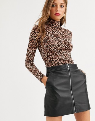 Lab Leather zip through mini skirt