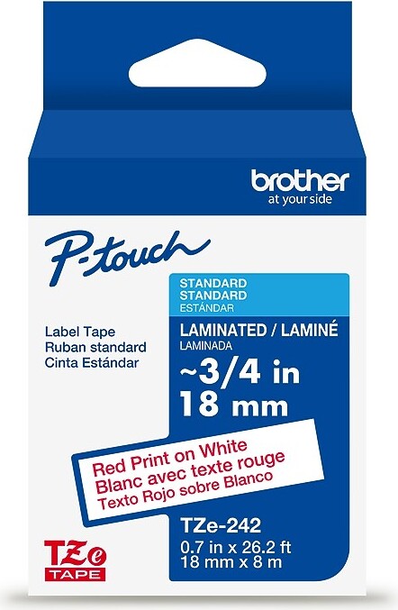 Brother P-touch TZe Laminated Label Tape, 0.7" x 26.2', White (TZE242G)