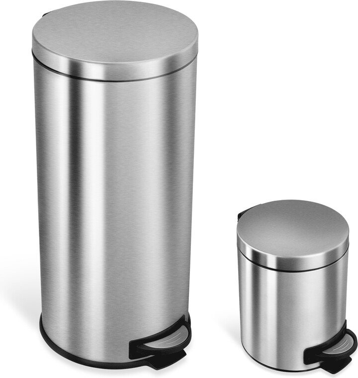 NineStars Nine Stars Kitchen Trash Can Combo, 13 and 1 Gallon Stainless Steel Step Garbage Bin with Soft Close Lid, Silver