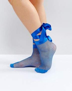 ASOS Design Fishnet Bow Strap Ankle Socks