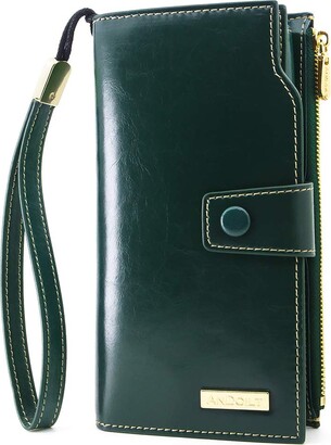 ANDOILT Genuine Leather Wallet for Women Men RFID Blocking Credit Card Holder Zipper Purse Cell Phone Handbag 