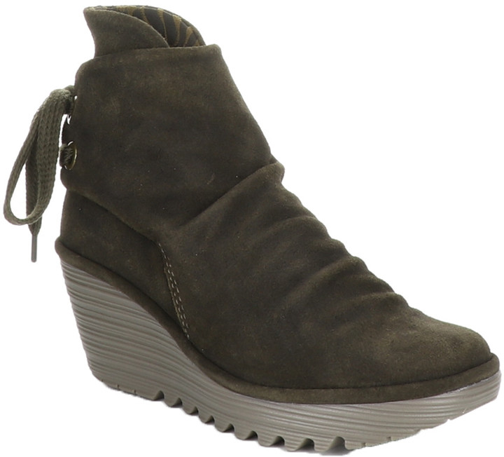 Fly London Yama Leather Wedge Bootie - ShopStyle Boots
