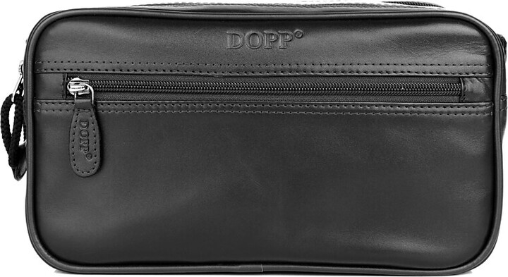 Dopp First Class Seasoned Traveler 10.25" Leather Toiletry Bag, Water Resistant, Black (06947D.BK)