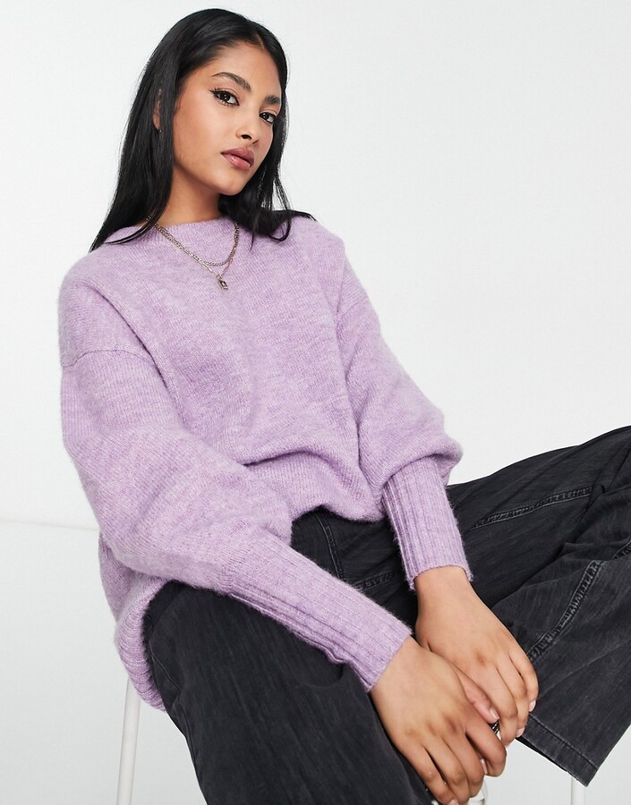 Topshop knitted crew neck sweater in lilac - ShopStyle