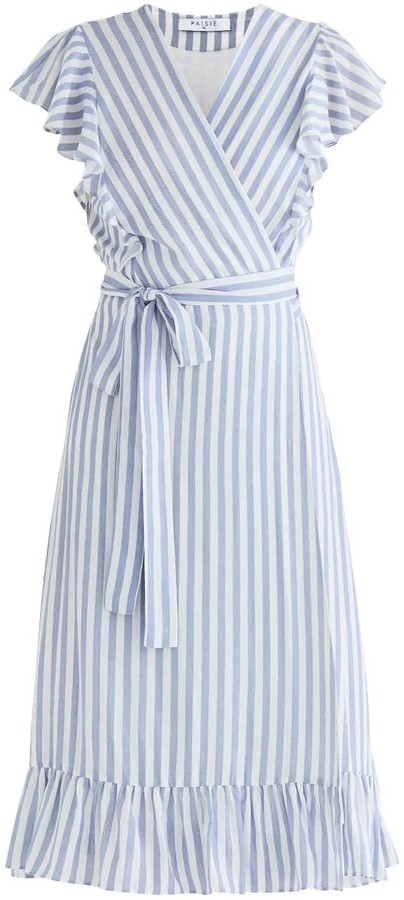 blue and white striped wrap dress