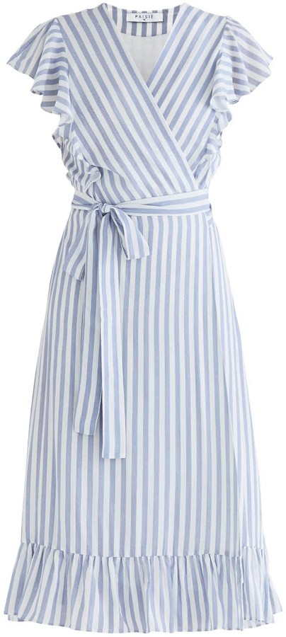 Striped Wrap Dress In Blue ☀ White ...