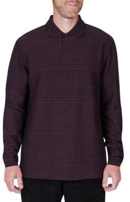 Haggar Long-Sleeve Jacquard Polo Plaid Shirt