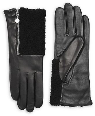 Carolina Amato Touch Tech Metallic Leather & Shearling Gloves