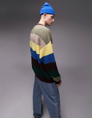 Topman oversized knitted sweater with large stripe in multi - ShopStyle