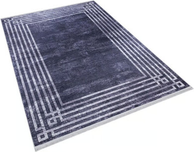 Latitude Run Ariana Grey Anthracite Color Carpet Striped Design Digital Print Polyester Washable Area Rug TRKMN.89