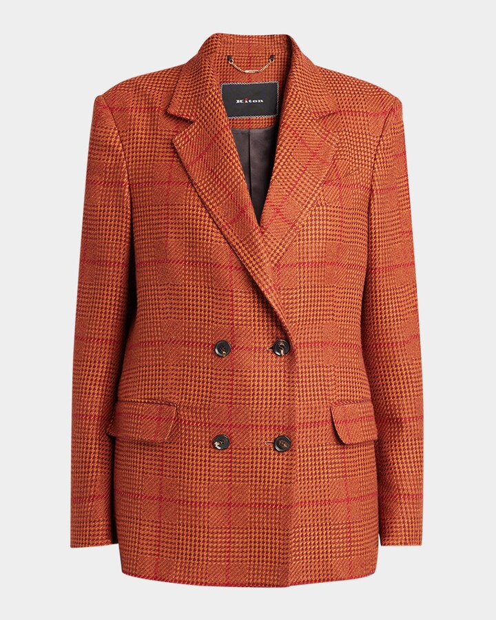 Kiton Check Double-Breasted Blazer Jacket