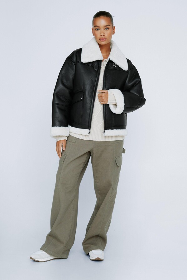 Nasty Gal Womens Plus Size Faux Fur Lined Aviator Jacket ShopStyle