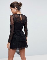 Thumbnail for your product : Asos Design ASOS Dobby Mesh and Lace Mix Dress With Frill Skirt